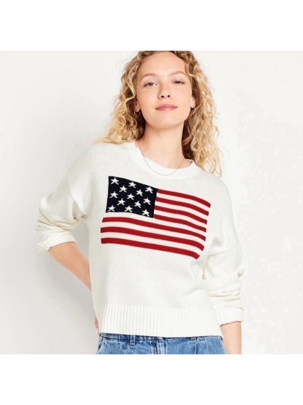 Old Navy American Flag Patriotic USA 4th Of July 100% Cotton Cropped Sweater XXL